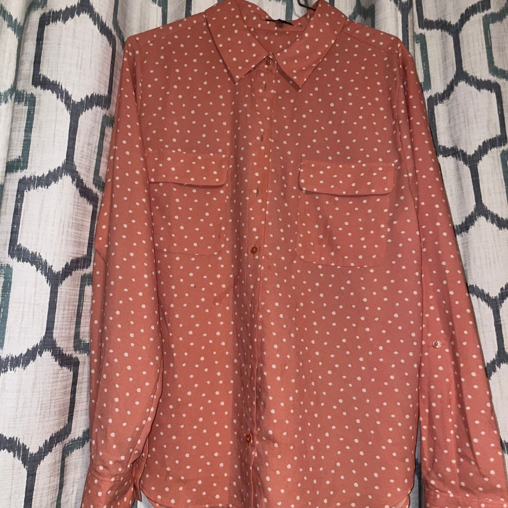 MADISON size xl peach color with white polka-dots long sleeve